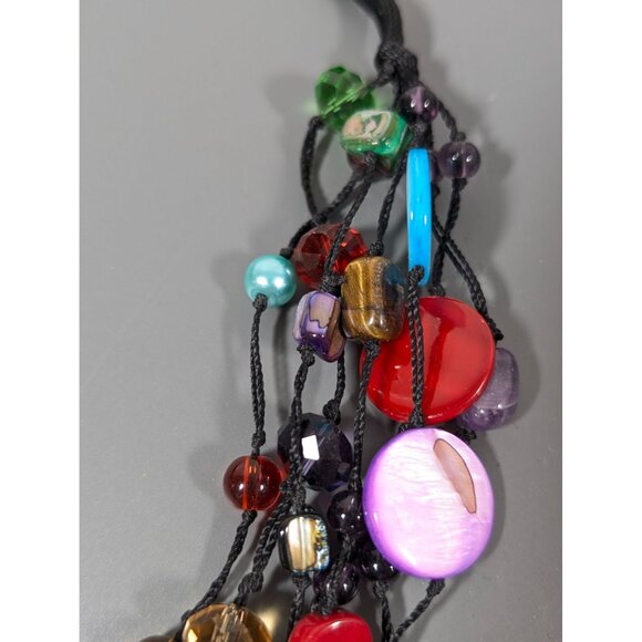 Premier Designs Spectrum Necklace Multi COlor Shell Glass Cord Beachy Boho 23" - Picture 5 of 10